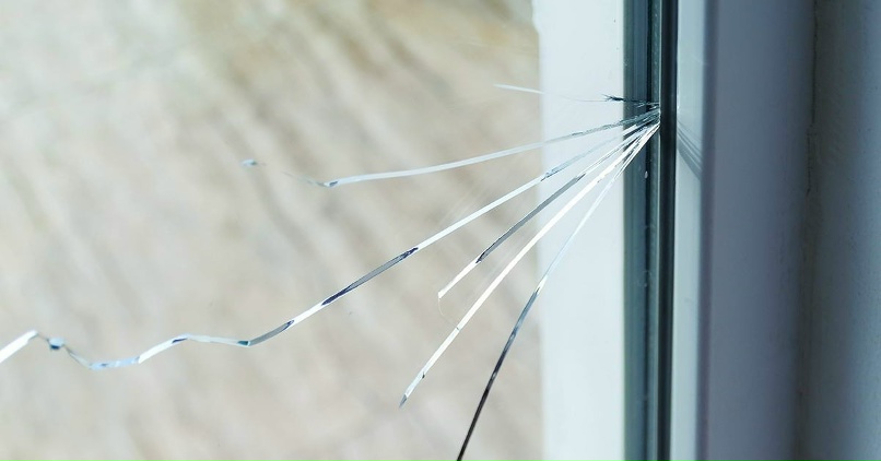 Broken window before glass repair in Greystanes